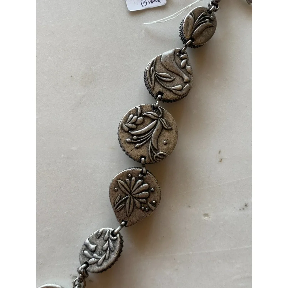 LUCKY BRAND Vintge Reversible Silver Tone Link Bracelet Toggle 8” Green Stones